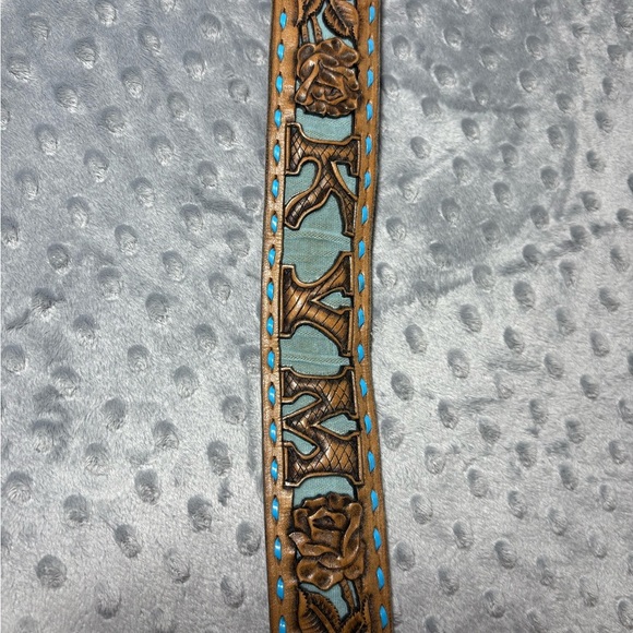 Hand Tooled Leather Belt Brown Leather w removable leather rose 🌹 buckle - Picture 11 of 14